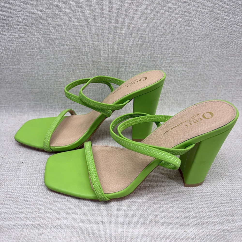 Olivia Jaymes Lime Green Square Toe‎ Block Heel Sandals Size 10 Strappy Mules
